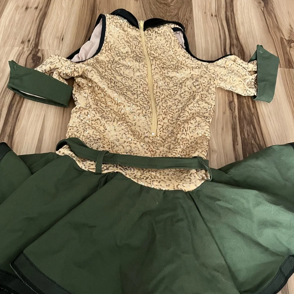 Weissman Gold Sequin and Olive Green Cold-Shoulder Dance Dress